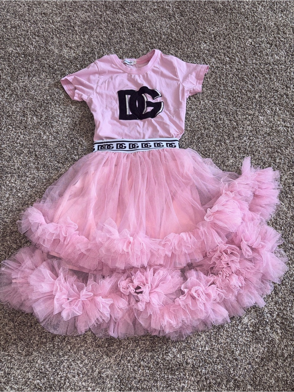 Dolce & Gabbana Pink Tulle Skirt and Logo Tee Set
